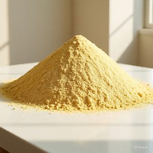 Fine-textured MDMA powder dust in yellow color displayed on a white surface. MDMA Powder For Sale Canada