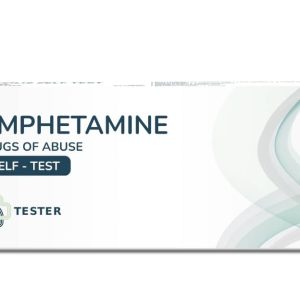 Sealed package labeled Amphetamine, containing medication tablets in a professional pharmaceutical container on a plain background. Amphetamine For Sale Canada